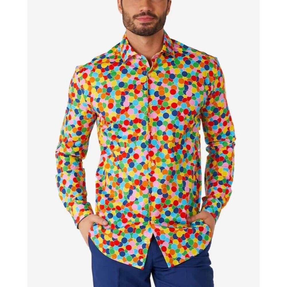 OppoSuits Confetteroni Colorful Mens L/S Button Up Shirt Hard To Find Size Large